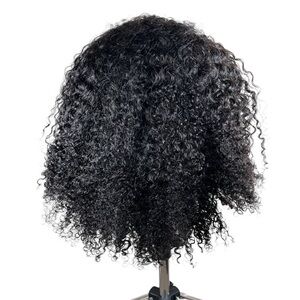 Natural Black Brazilian Human Hair Kinky Curly 16 Inch Half Wig